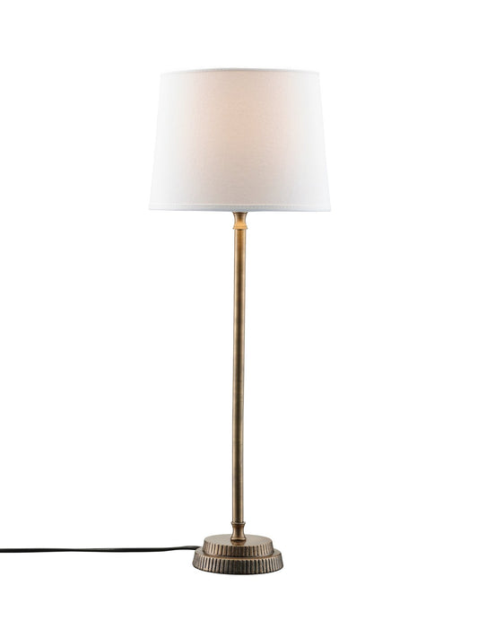 Elegante Tischlampe Kent aus Messing mit weißem Sofia Lampenschirm