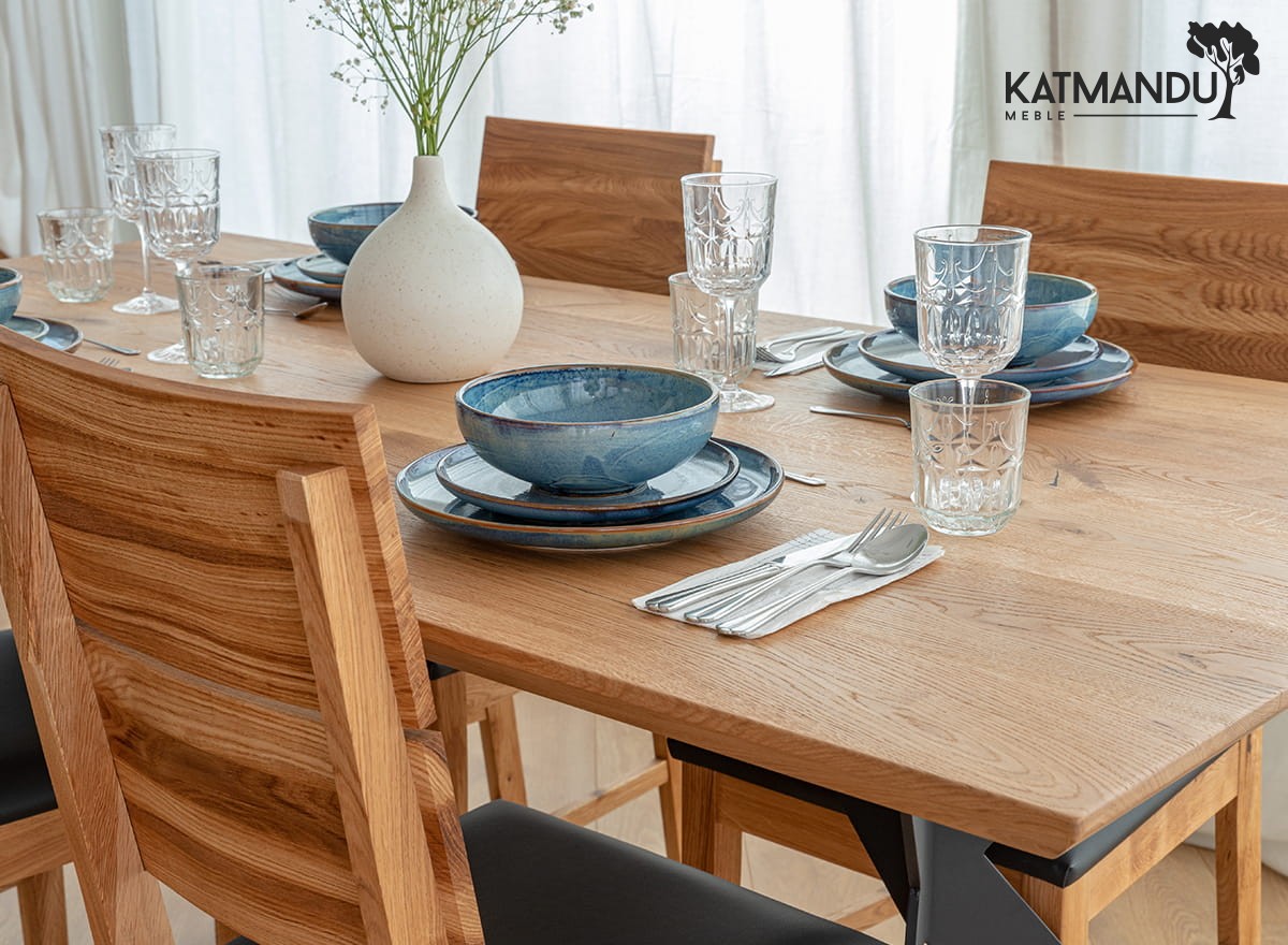 Esstisch Caserta 180 × 90 cm - Massiver Eichenholztisch mit Metallgestell, geölt, Loft-Stil