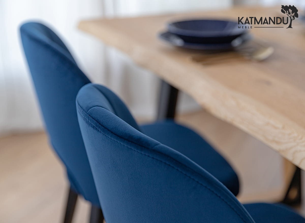 Breno Design Esszimmerstuhl Samt Blau mit schwarzen Buchenholzbeinen