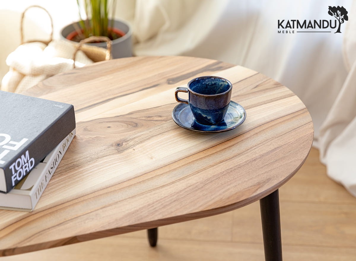 Awokado Couchtisch aus massivem Walnussholz, modern im Loft-Design