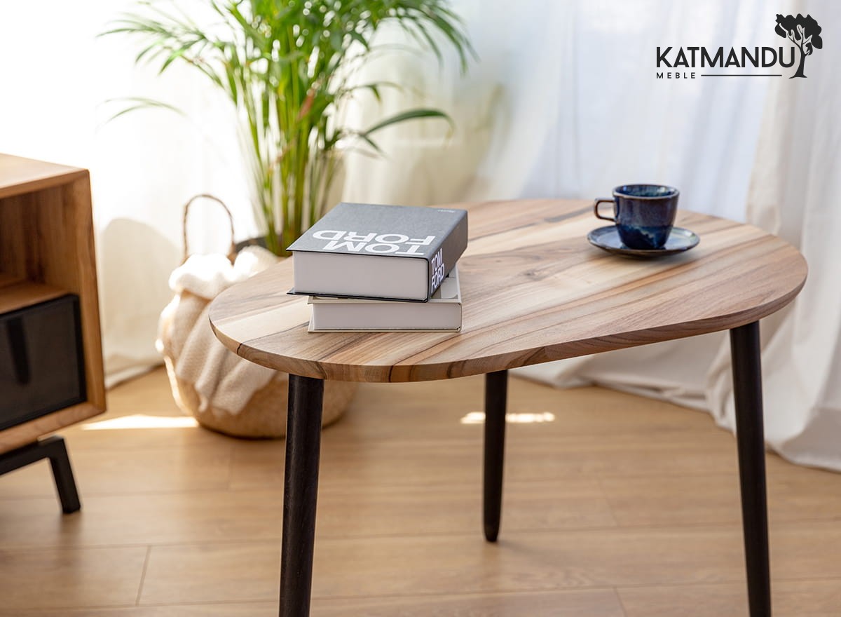 Awokado Couchtisch aus massivem Walnussholz, modern im Loft-Design