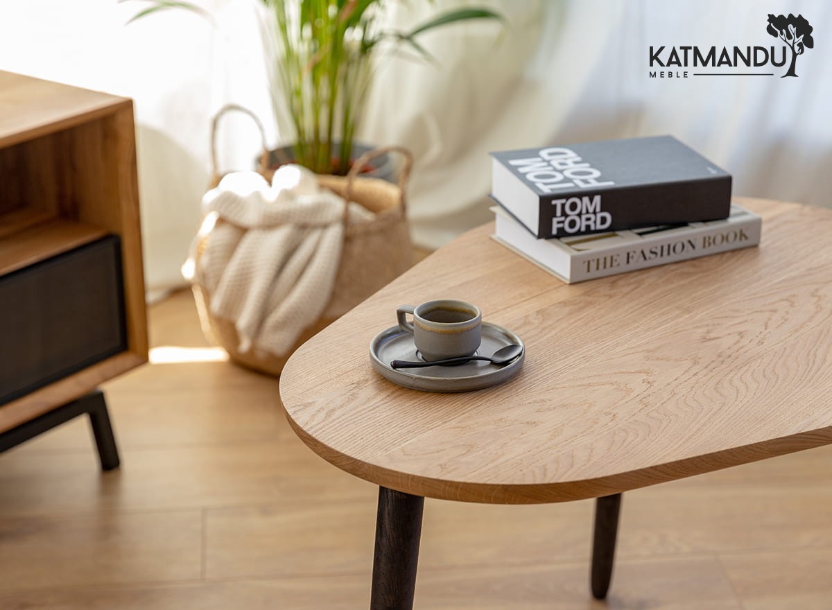 Moderner Dębowy Stolik Kawowy Awokado mit Oljebeschichtung und Schwarze Beine