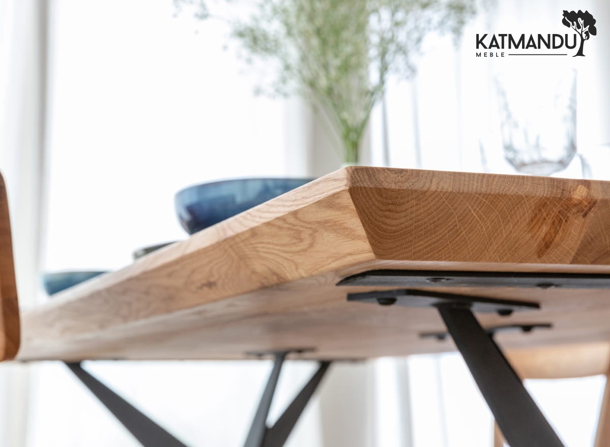 Esstisch Caserta 200 × 100 cm - Massiver Eichenholztisch mit Metallgestell, geölt, Loft-Stil