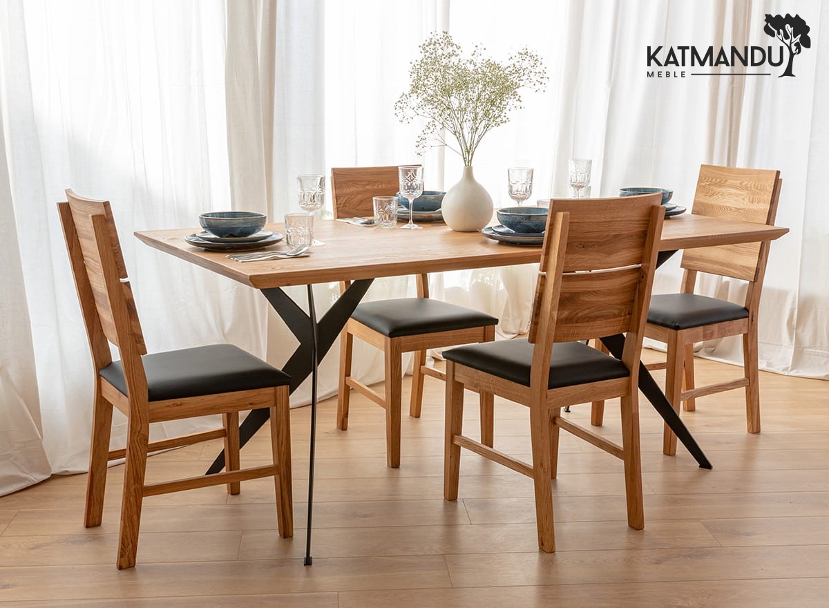 Esstisch Caserta 180 × 90 cm - Massiver Eichenholztisch mit Metallgestell, geölt, Loft-Stil