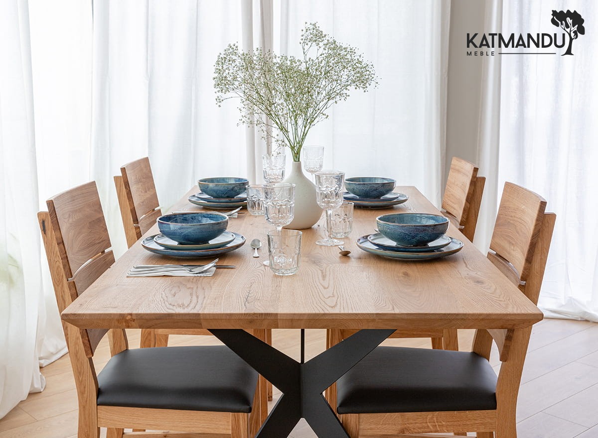 Robuster Eichenholz Esstisch mit Metallbeinen 200x100cm Caserta