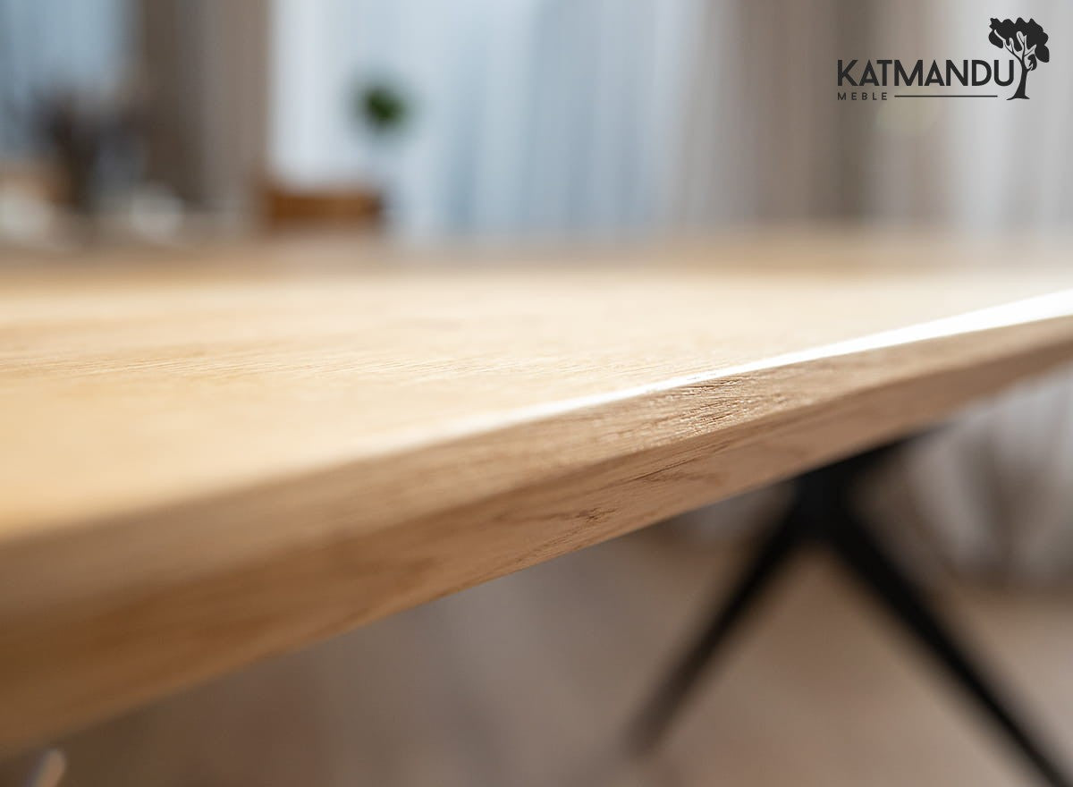 Esstisch Caserta 200 × 100 cm - Massiver Eichenholztisch mit Metallgestell, geölt, Loft-Stil