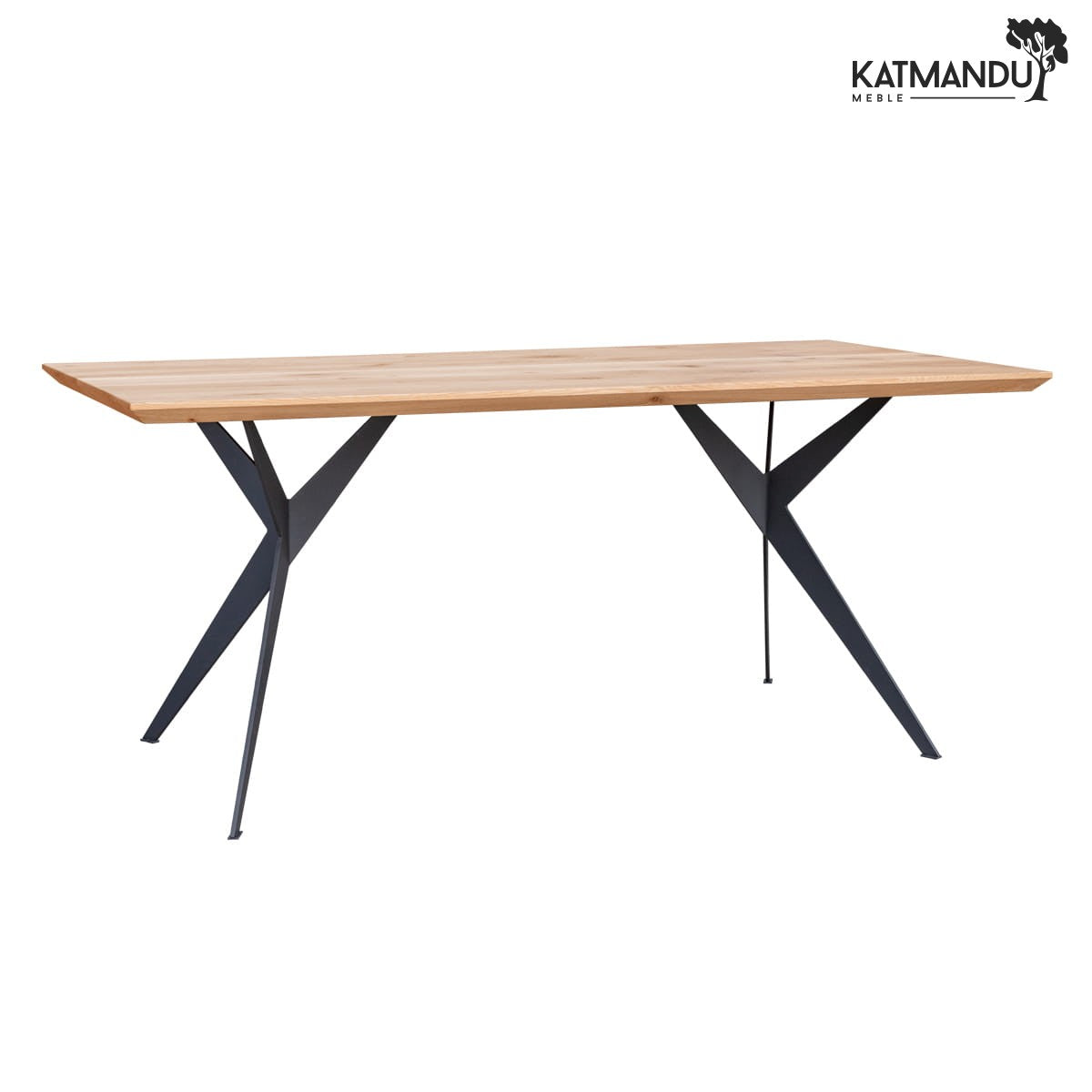 Moderner massiver Eichenholz-Esstisch 180x90 cm mit Metallbeinen Caserta