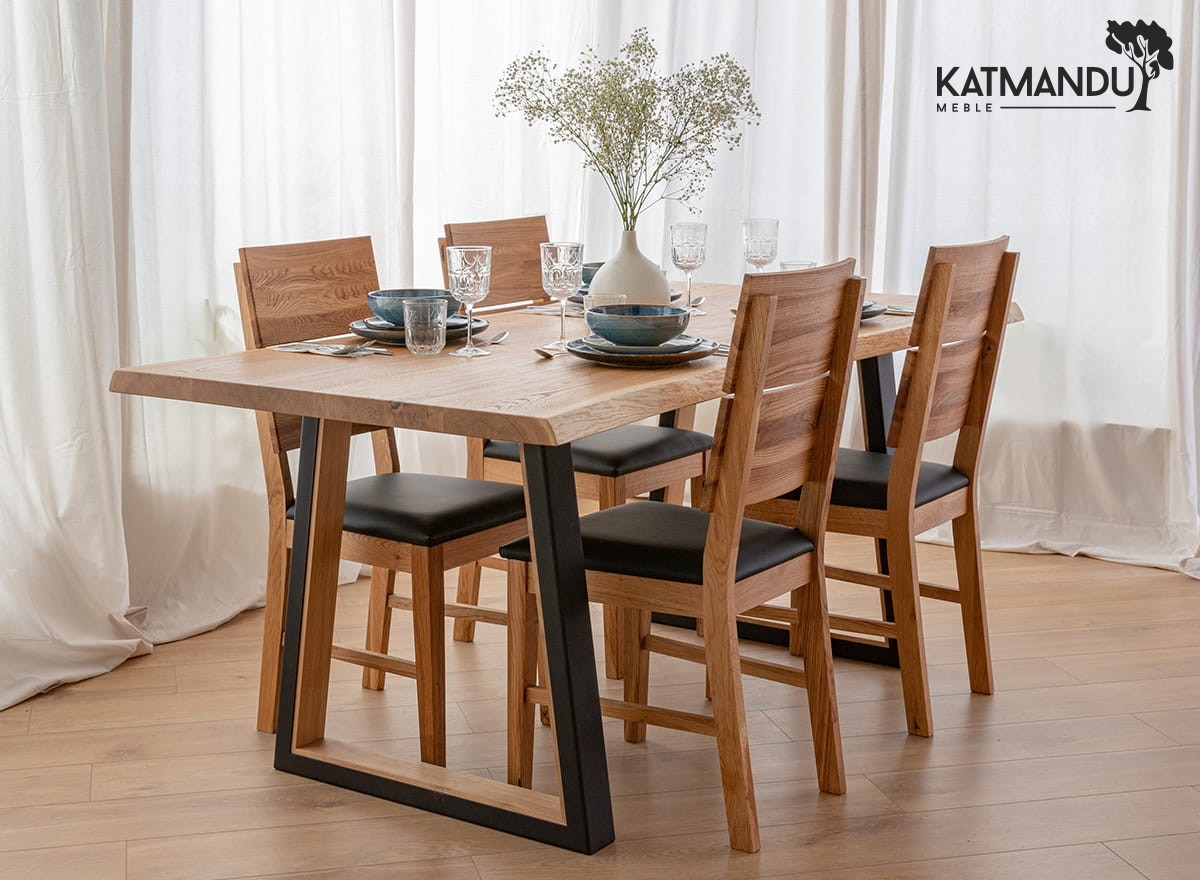 Massiver Eichenholz Esstisch 90x180 cm mit schwarzen Metallbeinen 4cm Tischplatte