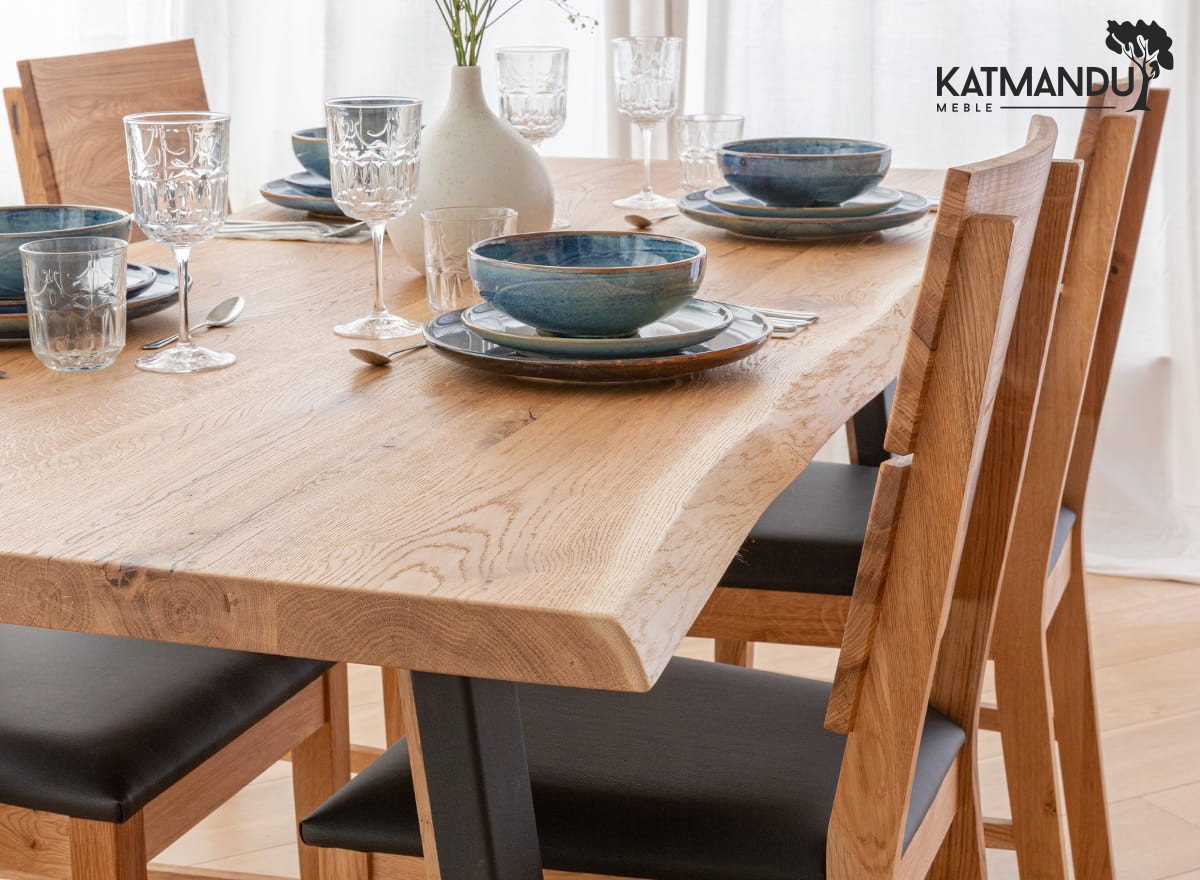 Massiver Eichenholz Esstisch 90x180 cm mit schwarzen Metallbeinen 4cm Tischplatte