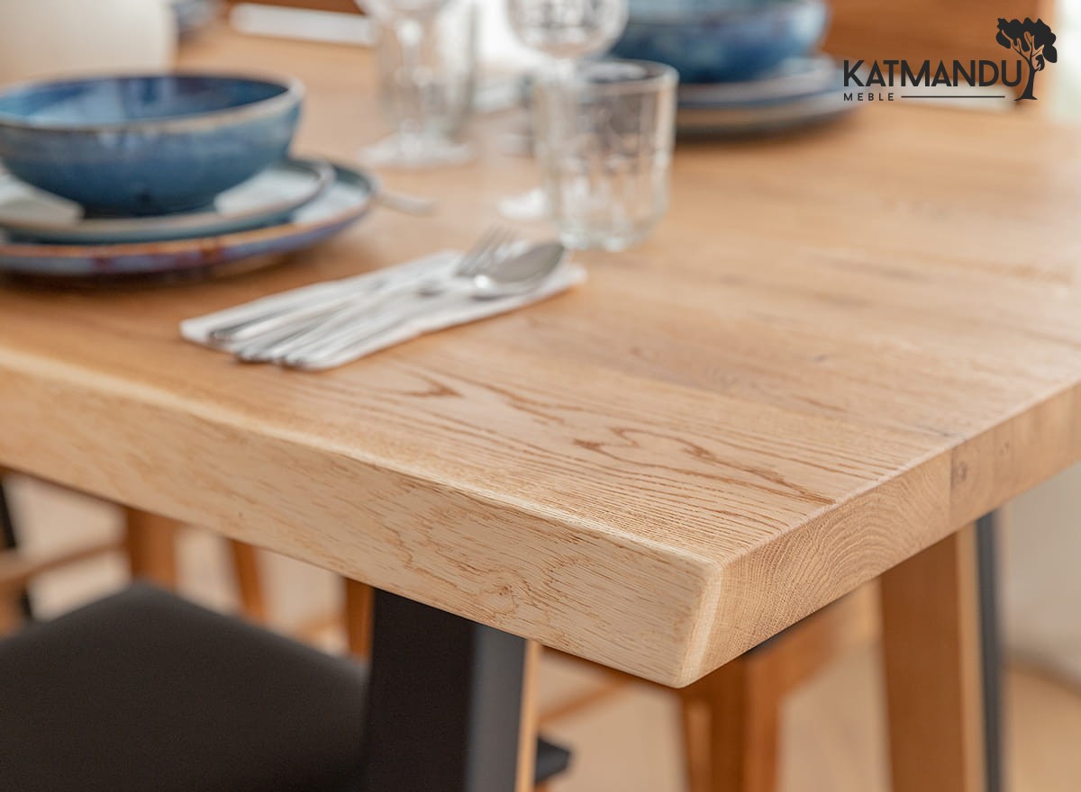 Massiver Eichenholz Esstisch 90x180 cm mit schwarzen Metallbeinen 4cm Tischplatte