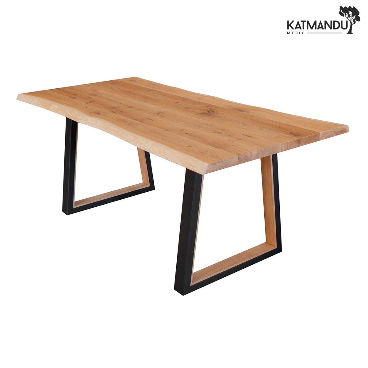 Massiver Eichenholz Esstisch 100x200 cm mit Schwarzen Metallbeinen und 4cm Tischplatte