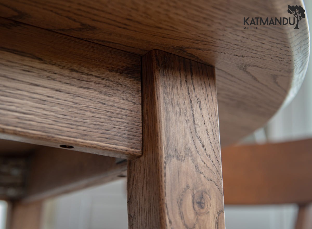 Verstellbarer runder Eichenholztisch 90-190 cm Tabacco Orbetello Design