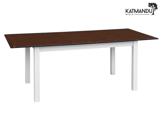 Eleganter weißer Belluno Sofort erweiterbarer Kiefernholztisch mit Nussbaum