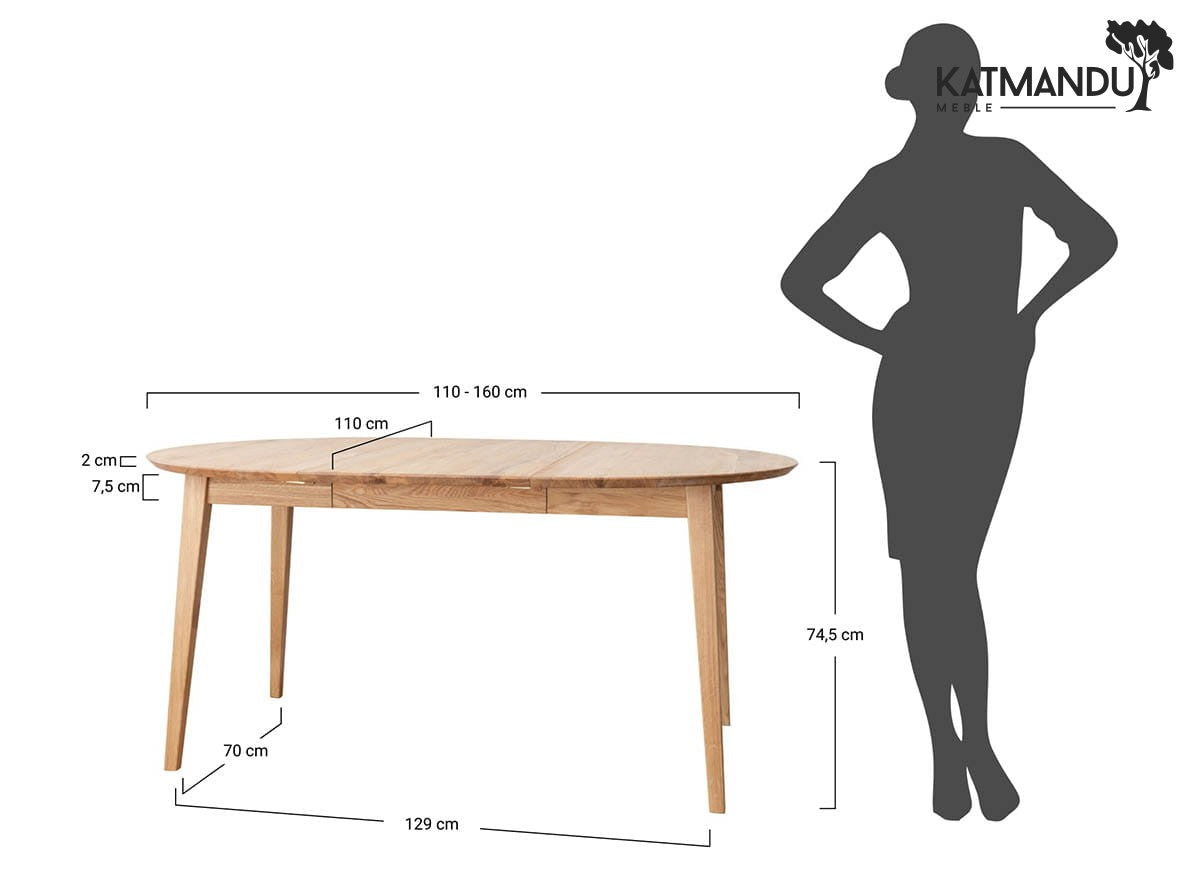 Orbetello Esstisch ausziehbar Eiche massiv 110 bis 160cm - Flexibler Holztisch mit geölter Oberfläche
