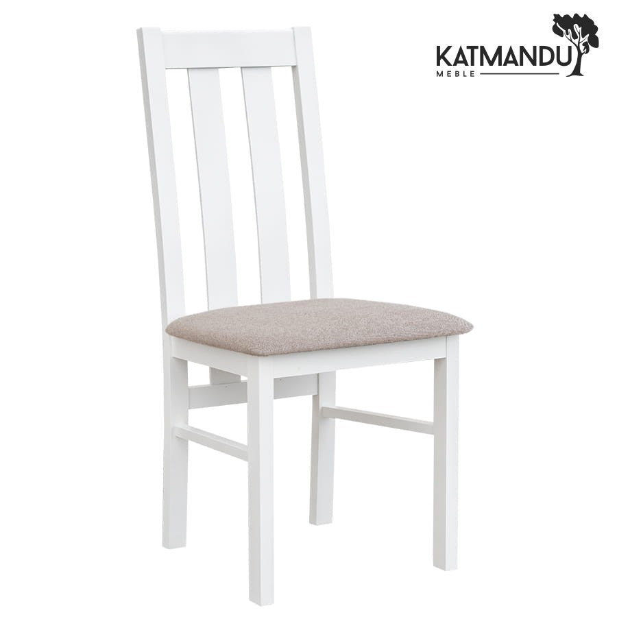 Belluno Elegante 10 Esszimmerstuhl mit Stoffpolster - massives Buchenholz weiß mit Sitz in Beige, Grau, Graphitgrau