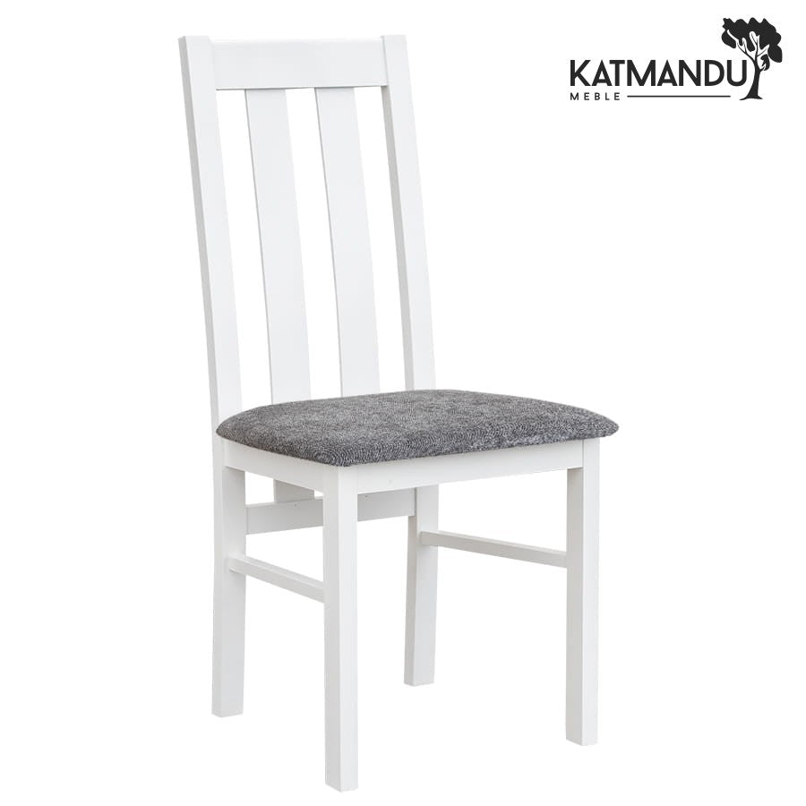 Belluno Elegante 10 Esszimmerstuhl mit Stoffpolster - massives Buchenholz weiß mit Sitz in Beige, Grau, Graphitgrau