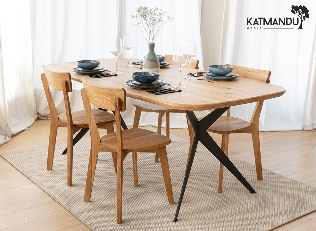 Robuster Eichenholztisch Sistina 180x90 cm mit Metallbeinen Industrial