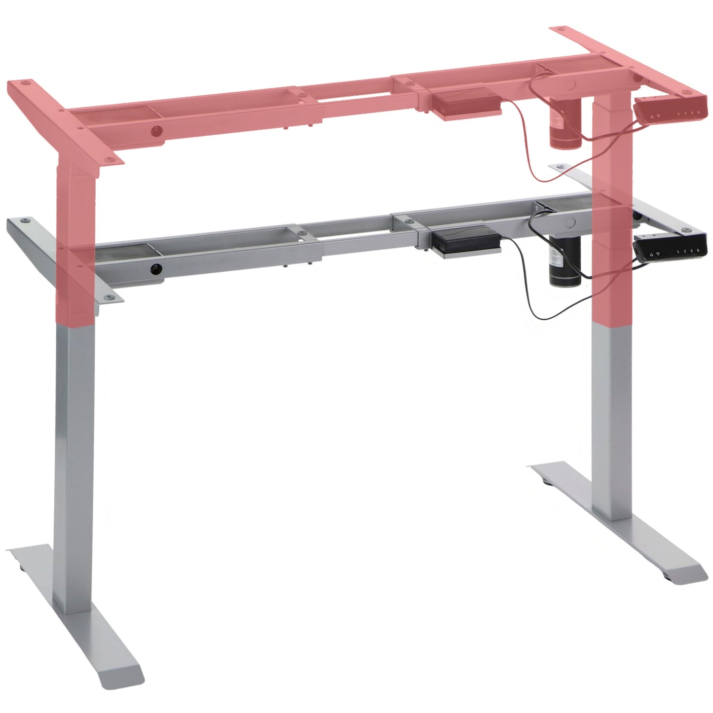Elektrisch höhenverstellbares Schreibtischgestell Alufarbend mit USB – 70–118 cm, 1 Motor, 80 kg Tragkraft - Bild 1
