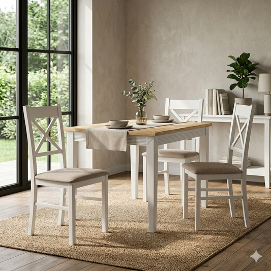 Esstisch Straight 135x85 cm aus Massivholz Weiß für das Esszimmer im Landhausstil