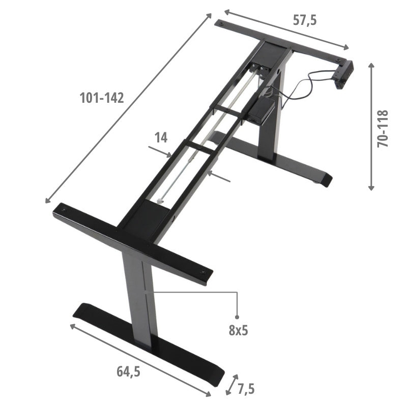 Elektrisch höhenverstellbares Schreibtischgestell Schwarz mit USB – 70–118 cm, 1 Motor, 80 kg Tragkraft - Bild 9