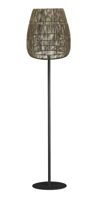 Outdoor Stehlampe Agnar mit 38cm Rattan Schirm - Gestell Metall, 154 cm, wetterfest IP44,E27