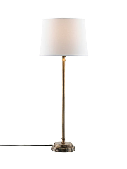 Elegante Tischlampe Kent aus Messing mit weißem Sofia Lampenschirm