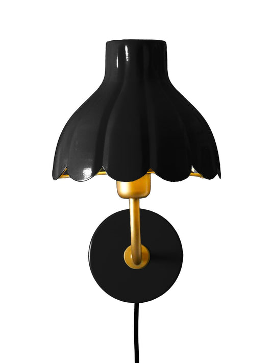Wandlampe Wells Schwarz/Gold 21 cm Blütenblatt-Design Handgefertigt