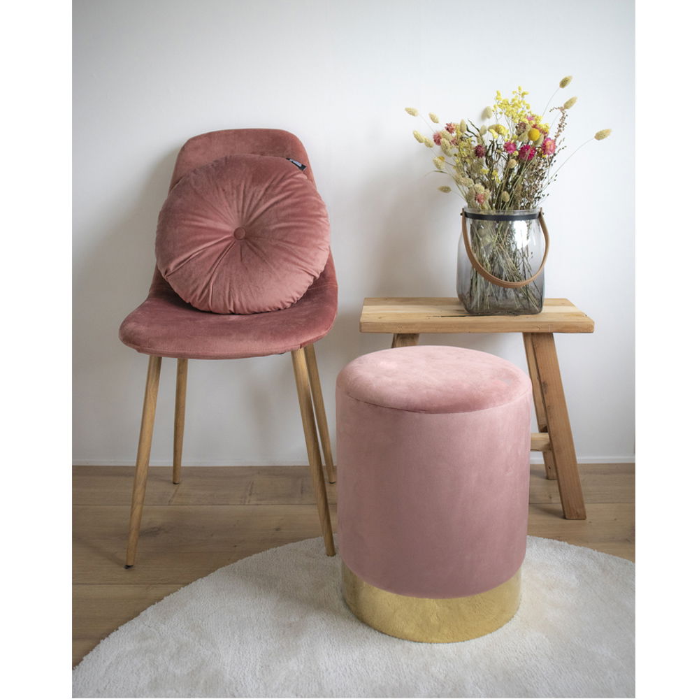 Gamby Samt Pouf in Rosa mit Messingfarbener Basis 34x43 cm Sitzhöhe
