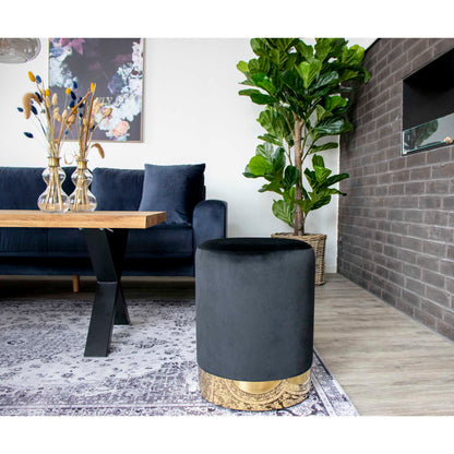 Gamby Pouf Samt Velvet Schwarz Messingfarbener Sockel Ø34x43 cm