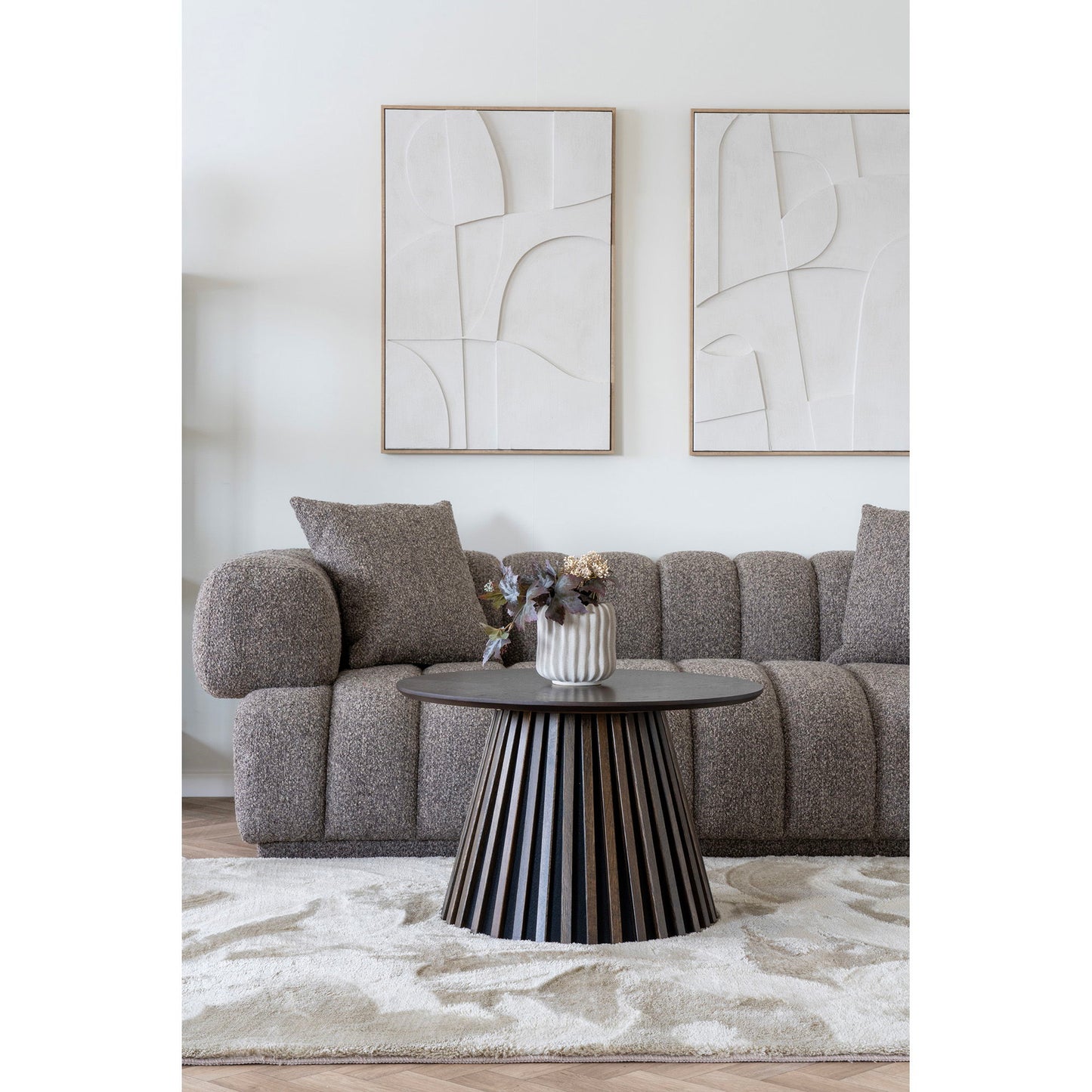 Osaka Sofatisch Eiche Furnier Rauchig Ø70x45 cm Moderner Beistelltisch