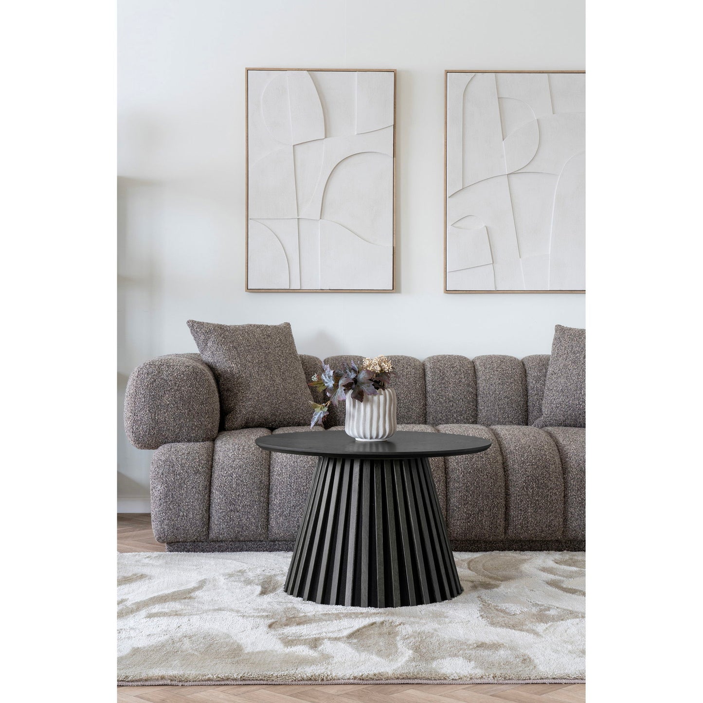 Osaka Beistelltisch runde Platte Massivholz Eiche Schwarz 70x45 cm