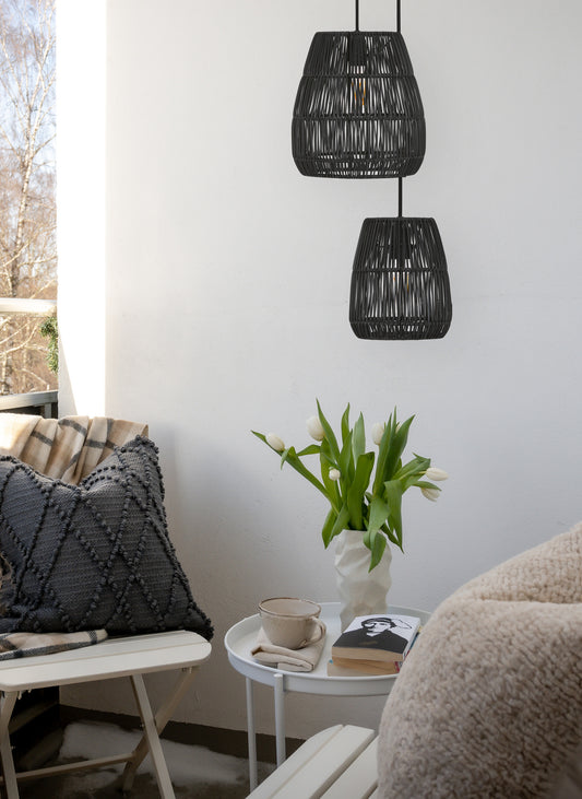 Wetterfeste Pendelleuchte Saigon Outdoor Schwarz 18 cm Polyrattan