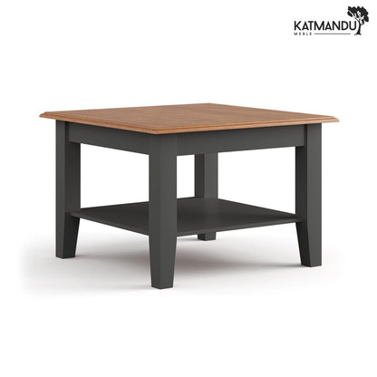 Robuster kleiner grafitfarbener Couchtisch mit Eichenplatte Belluno Elegante