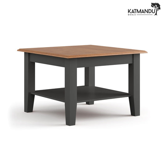 Robuster kleiner grafitfarbener Couchtisch mit Eichenplatte Belluno Elegante