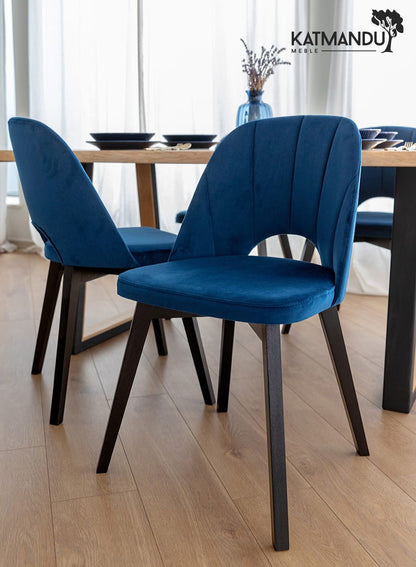 Breno Design Esszimmerstuhl Samt Blau mit schwarzen Buchenholzbeinen