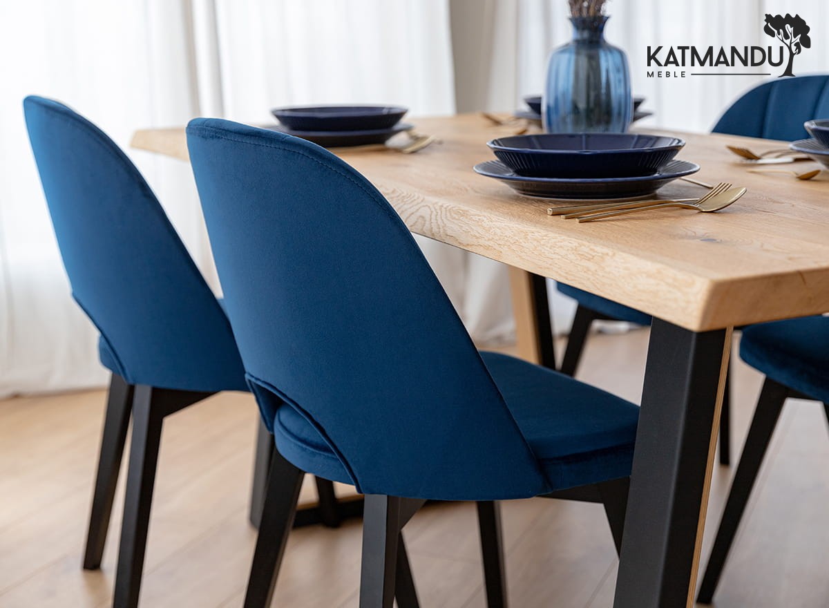 Breno Design Esszimmerstuhl Samt Blau mit schwarzen Buchenholzbeinen
