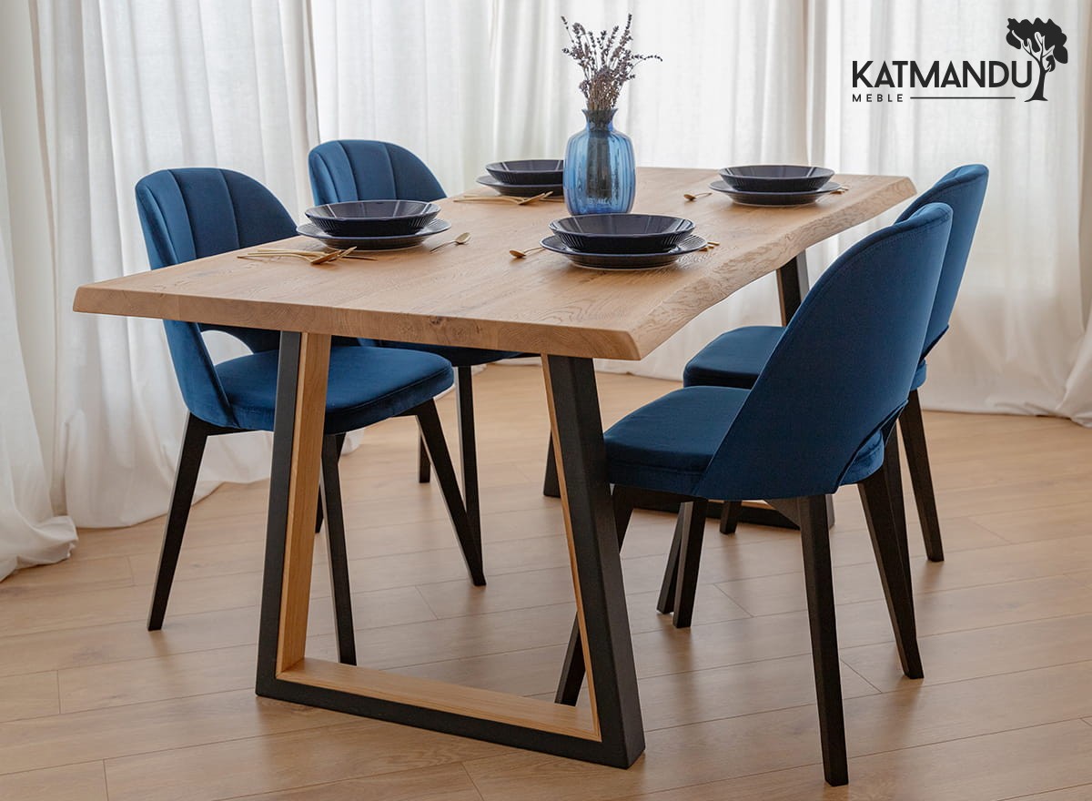 Breno Design Esszimmerstuhl Samt Blau mit schwarzen Buchenholzbeinen