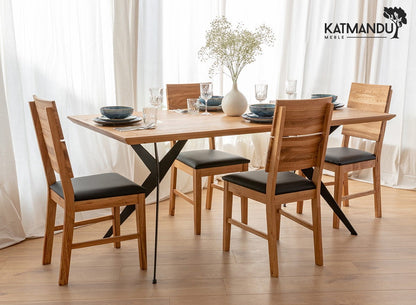 Esstisch Caserta 180 × 90 cm - Massiver Eichenholztisch mit Metallgestell, geölt, Loft-Stil