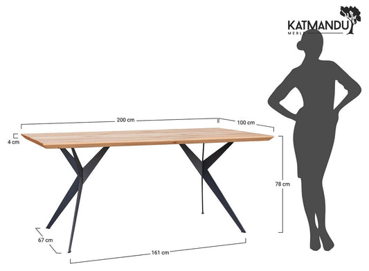 Esstisch Caserta 200 × 100 cm - Massiver Eichenholztisch mit Metallgestell, geölt, Loft-Stil