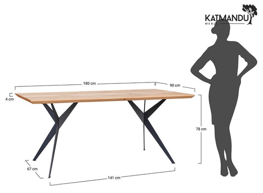 Esstisch Caserta 180 × 90 cm - Massiver Eichenholztisch mit Metallgestell, geölt, Loft-Stil