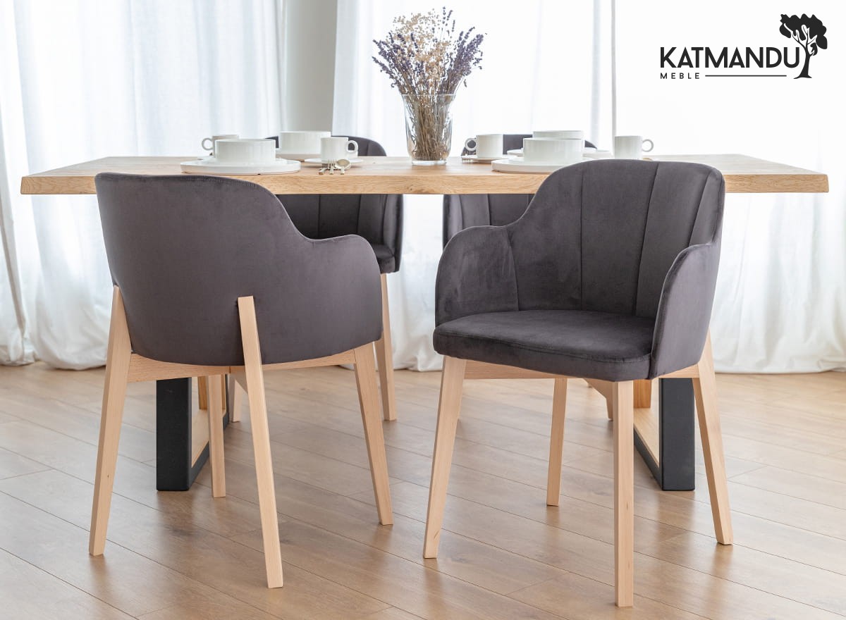 Elegantes graues Polsterstuhl mit Holzbeinen Riviera 97 Design