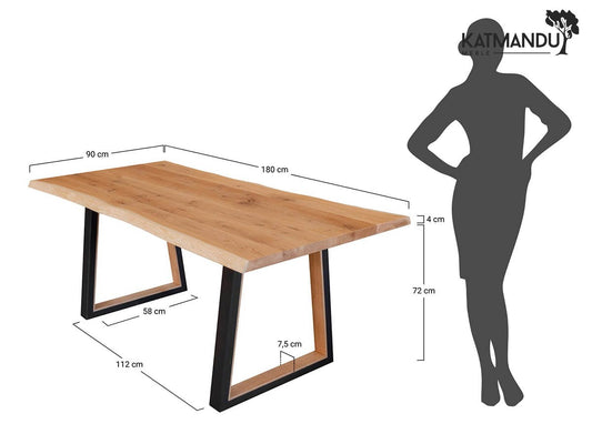 Gavardo Esstisch 90×180 cm - Massiver Eichenholz Tisch mit schwarzen Metallbeinen im Loft-Stil