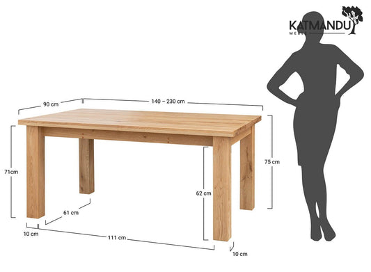 Esstisch Grossi 140 bis 230 × 90 cm Eiche - Erweiterbarer Massivholztisch, geölt, Butterfly Auszug