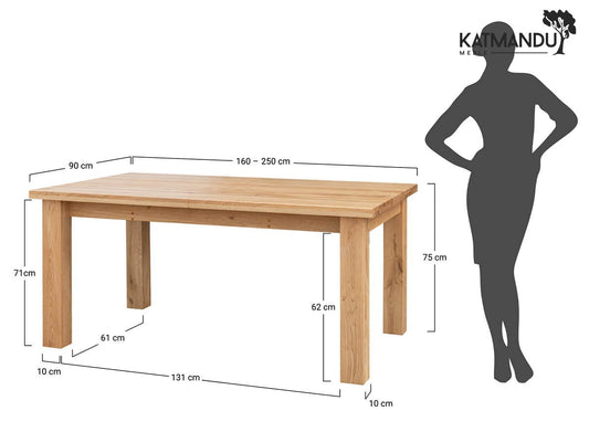 Esstisch Grossi 160 bis 250 × 90 cm Eiche - Erweiterbarer Massivholztisch, Butterfly Auszug, geölt