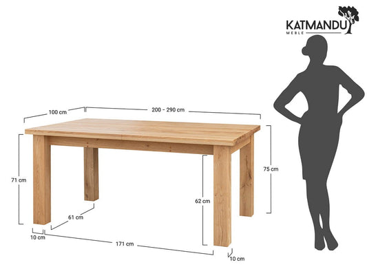 Esstisch Grossi Eiche 200 bis 290 × 100 cm - Erweiterbarer Massivholztisch, geölt, Butterfly Auszug