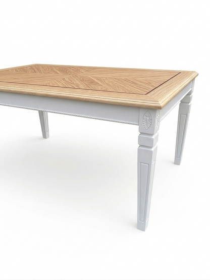 Esstisch Flower 134x84 cm aus Massivholz weiß lackiert, klassischer Esstisch für das Esszimmer