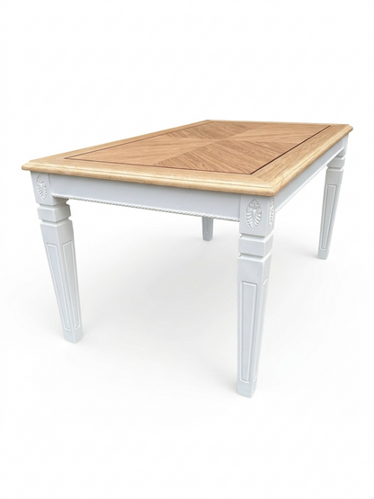 Esstisch Flower 134x84 cm aus Massivholz weiß lackiert, klassischer Esstisch für das Esszimmer