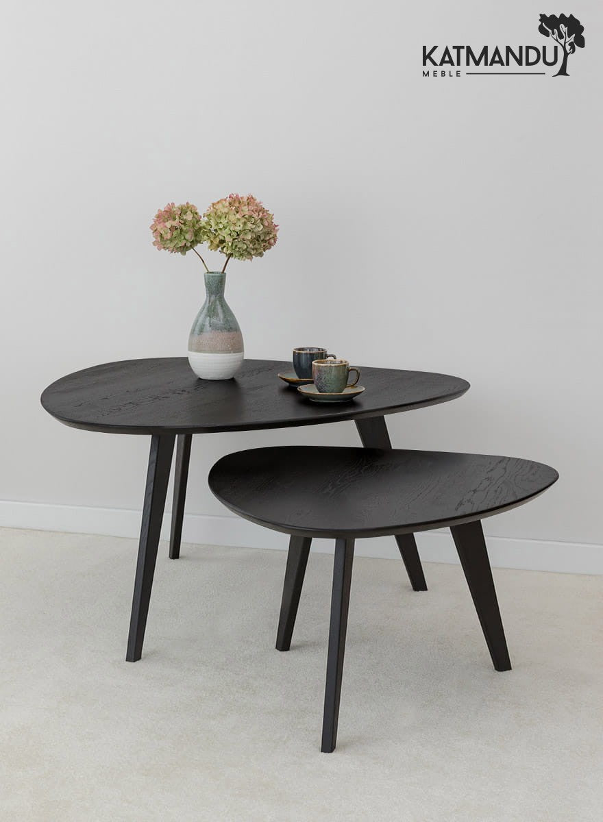Orbetello ovaler Couchtisch Schwarz 95x96 cm – Eichenholz Wohnzimmertisch