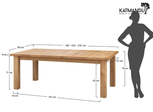 Esstisch Lanciano 180 bis 270 × 90 cm Eiche - Ausziehbarer Massivholztisch, geölt, klassisches Design