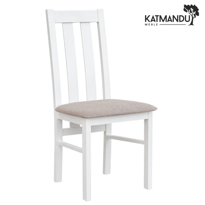 Belluno Elegante 10 Esszimmerstuhl mit Stoffpolster - massives Buchenholz weiß mit Sitz in Beige, Grau, Graphitgrau